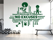 Load image into Gallery viewer, No Excuses Workout Vinyl Gym Wall Decal, Inspirational Words, Gym Decal, Fitness Collage, Gym Wall Art Gym Wall Decor Motivational Art 782LU
