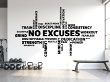 Load image into Gallery viewer, No Excuses Workout Vinyl Gym Wall Decal, Inspirational Words, Gym Decal, Fitness Collage, Gym Wall Art Gym Wall Decor Motivational Art 783LU