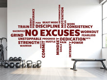 Load image into Gallery viewer, No Excuses Workout Vinyl Gym Wall Decal, Inspirational Words, Gym Decal, Fitness Collage, Gym Wall Art Gym Wall Decor Motivational Art 783LU