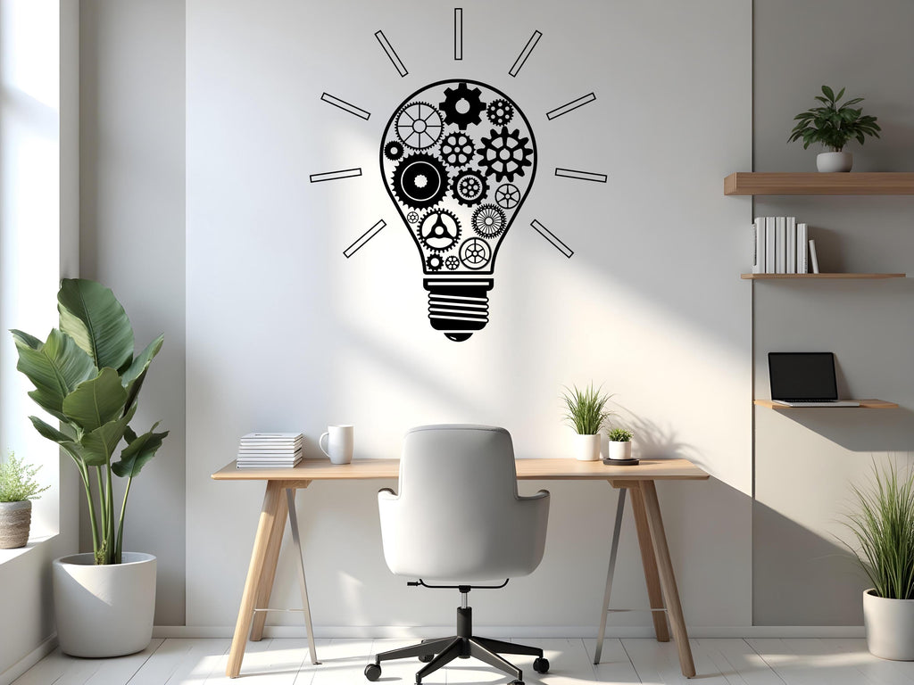 Office Wall Decal Idea Teamwork Business Worker Inspire, Lightbulb Technology Office Decoration Motivation Stickers Mural Unique Gift 755LU