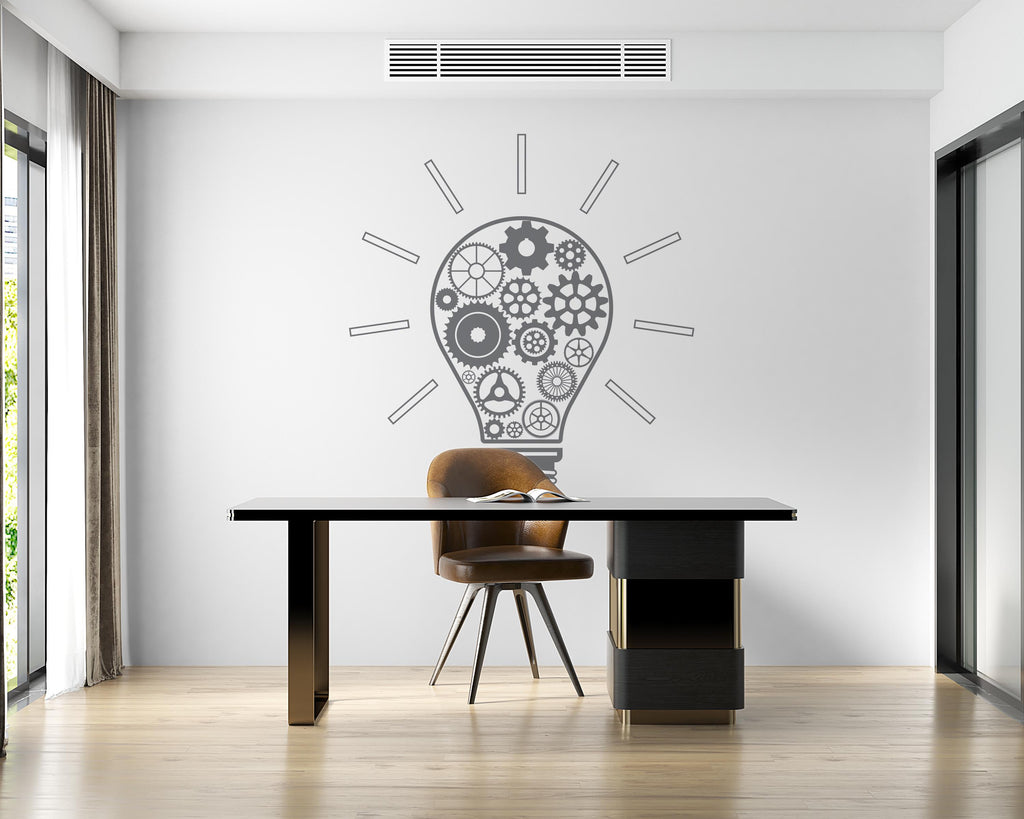 Office Wall Decal Idea Teamwork Business Worker Inspire, Lightbulb Technology Office Decoration Motivation Stickers Mural Unique Gift 755LU