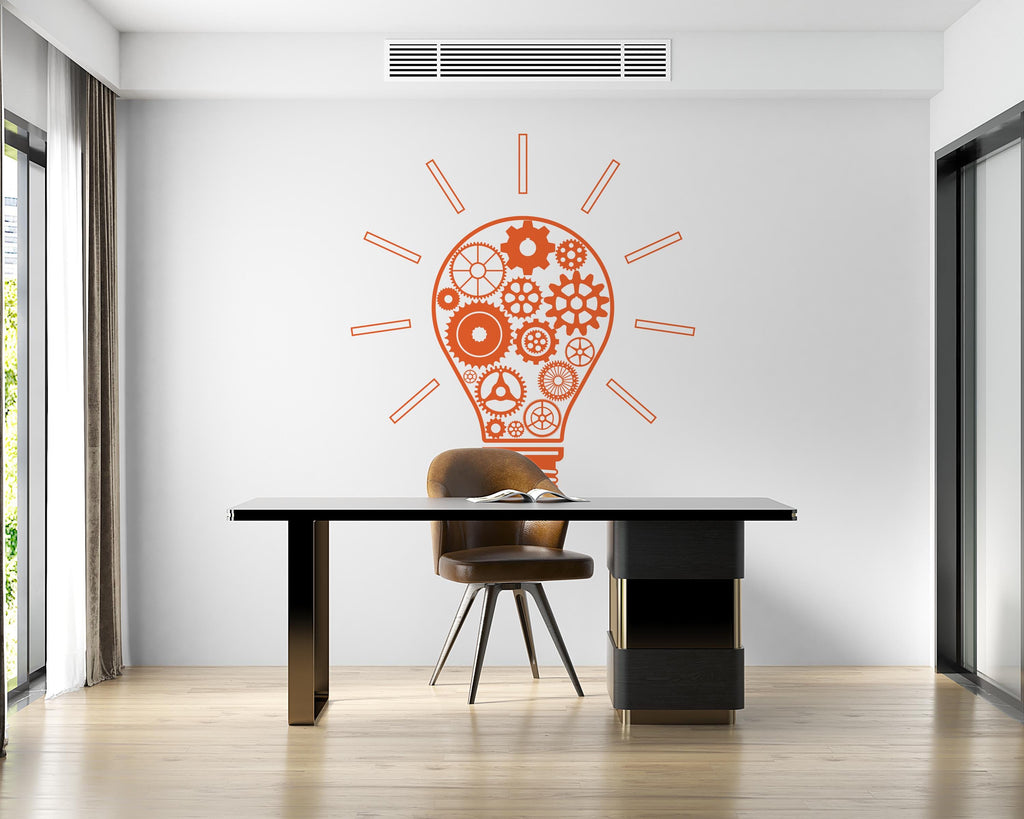 Office Wall Decal Idea Teamwork Business Worker Inspire, Lightbulb Technology Office Decoration Motivation Stickers Mural Unique Gift 755LU