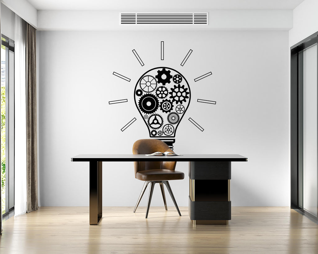 Office Wall Decal Idea Teamwork Business Worker Inspire, Lightbulb Technology Office Decoration Motivation Stickers Mural Unique Gift 755LU