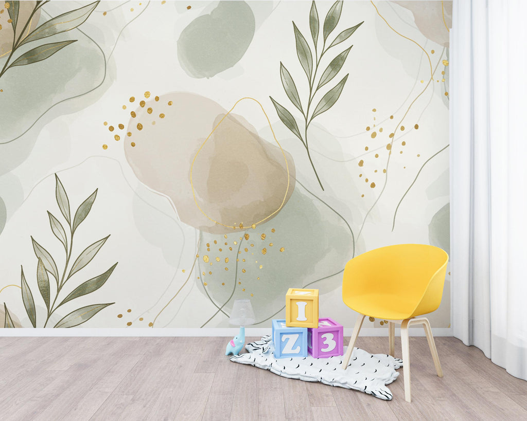 Abstract Botanical Wall Art, Neutral Watercolor Leaves Print, Sage Green Beige Modern Boho Art, Minimal Nature Wall Decor