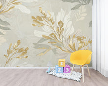 Load image into Gallery viewer, Neutral Floral Nursery Wallpaper, Soft Beige Botanical Wall Mural, Gold Accent Flower Wallpaper, Elegant Kids Room Wall Decor
