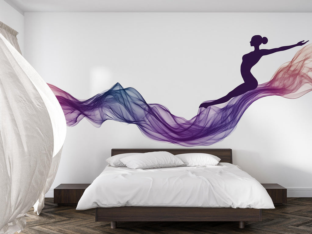 Ballerina Wall Decal Abstract Dance Wall Sticker | Purple Flowing Wave Wall Art | Modern Bedroom Wall Decor | Elegant Peel And Stick Mural
