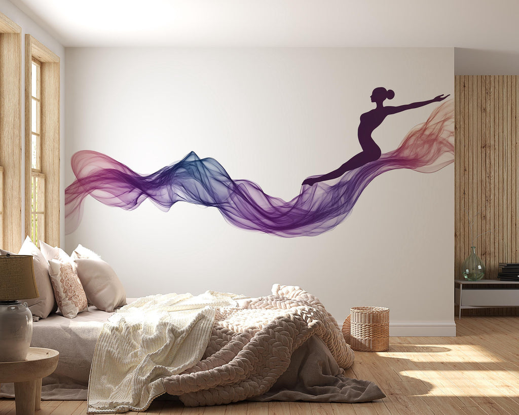 Ballerina Wall Decal Abstract Dance Wall Sticker | Purple Flowing Wave Wall Art | Modern Bedroom Wall Decor | Elegant Peel And Stick Mural
