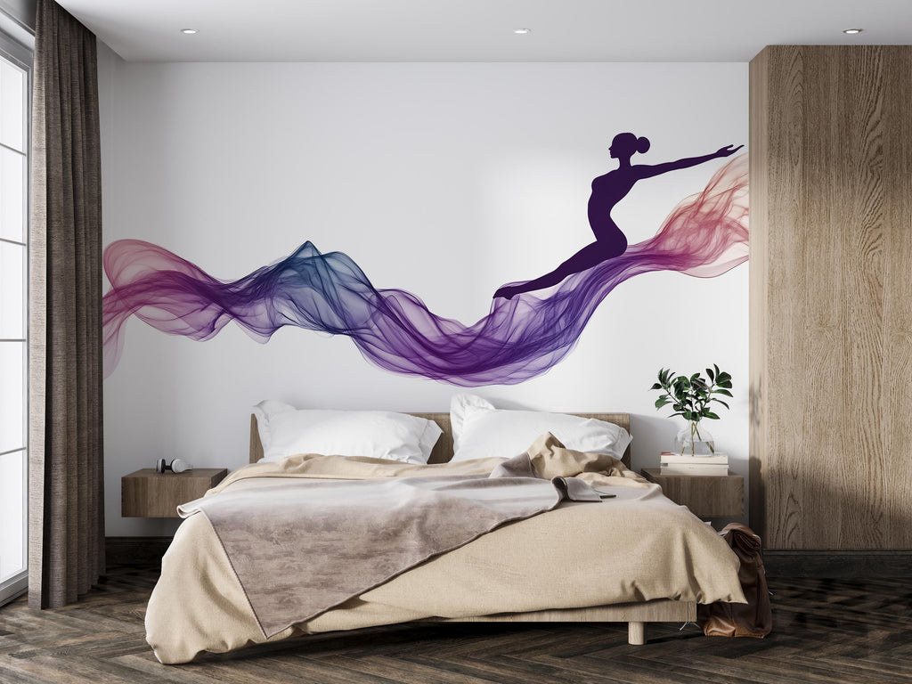 Ballerina Wall Decal Abstract Dance Wall Sticker | Purple Flowing Wave Wall Art | Modern Bedroom Wall Decor | Elegant Peel And Stick Mural