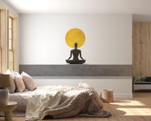 Load image into Gallery viewer, Meditation Wall Decal With Golden Sun | Yoga Wall Sticker | Zen Wall Art | Calm Bedroom Decor | Spiritual Wall Mural | Peel And Stick