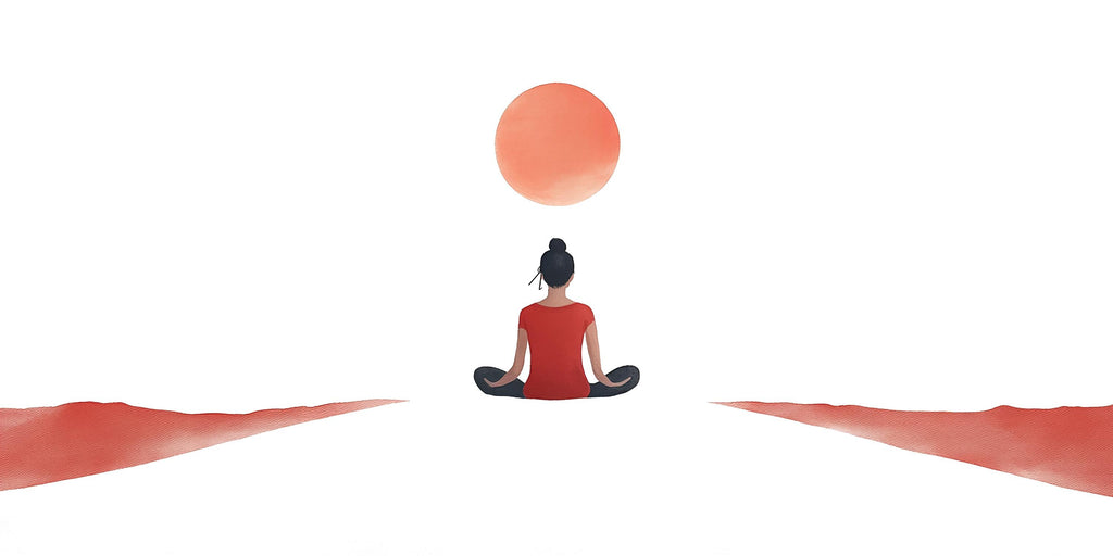 Meditation Woman Wall Decal With Red Sun | Yoga Wall Sticker | Zen Minimalist Wall Art | Spiritual Bedroom Decor | Calm Meditation Room Wall