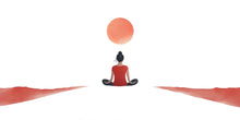 Load image into Gallery viewer, Meditation Woman Wall Decal With Red Sun | Yoga Wall Sticker | Zen Minimalist Wall Art | Spiritual Bedroom Decor | Calm Meditation Room Wall