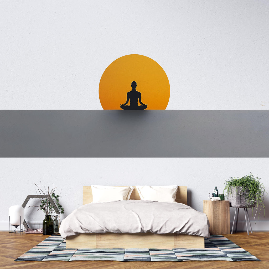 Meditation Sun Wall Decal | Minimalist Yoga Wall Sticker | Zen Silhouette Wall Art | Spiritual Bedroom Decor | Calm Meditation Room Wall
