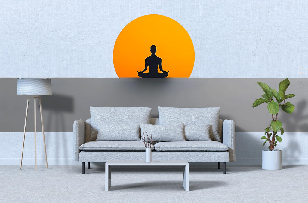 Meditation Sun Wall Decal | Minimalist Yoga Wall Sticker | Zen Silhouette Wall Art | Spiritual Bedroom Decor | Calm Meditation Room Wall