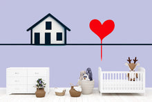 Load image into Gallery viewer, House Line Art Wall Decal With Heart Balloon | Modern Minimalist Home Wall Sticker | Family Love Nursery Decor | Kids Room Wall Art