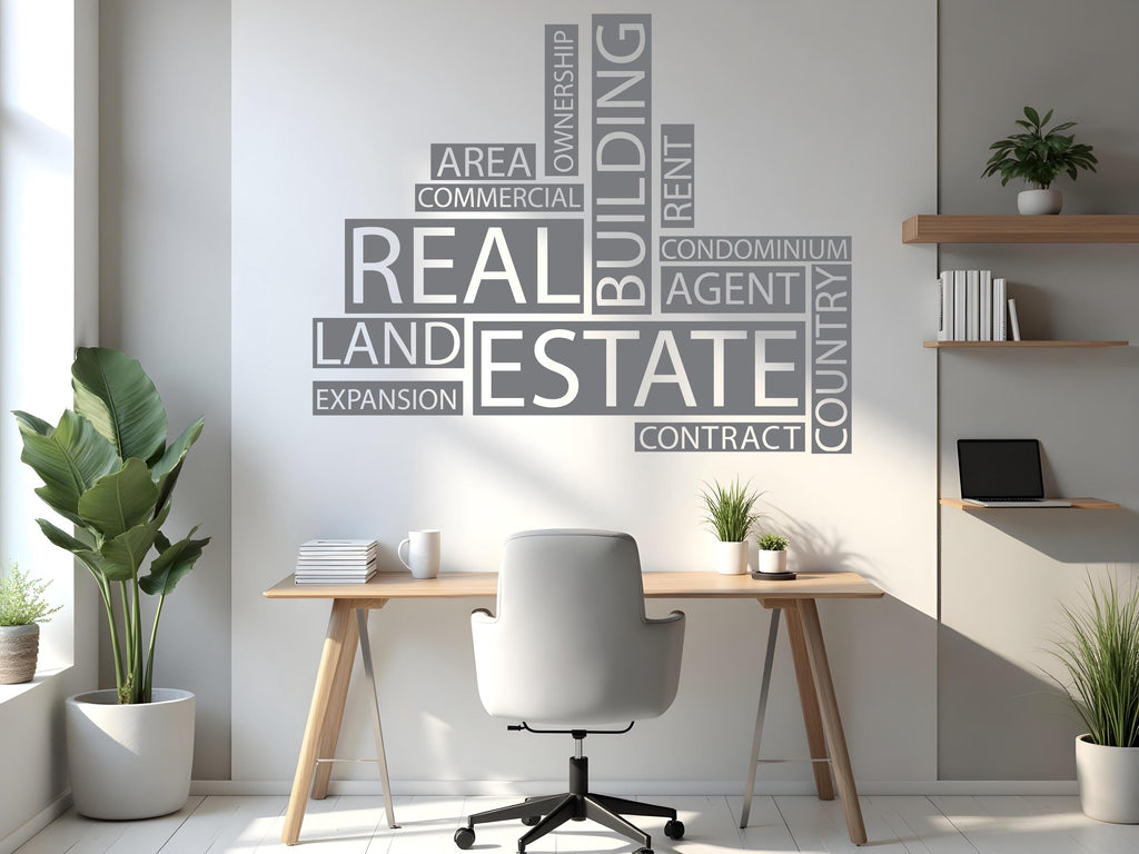 Real Estate Vinyl Wall Decal, Agent Realtor Broker Agency Office Idea Window Business Decor Art Sticker Mural, Real Estate word cloud 757LU