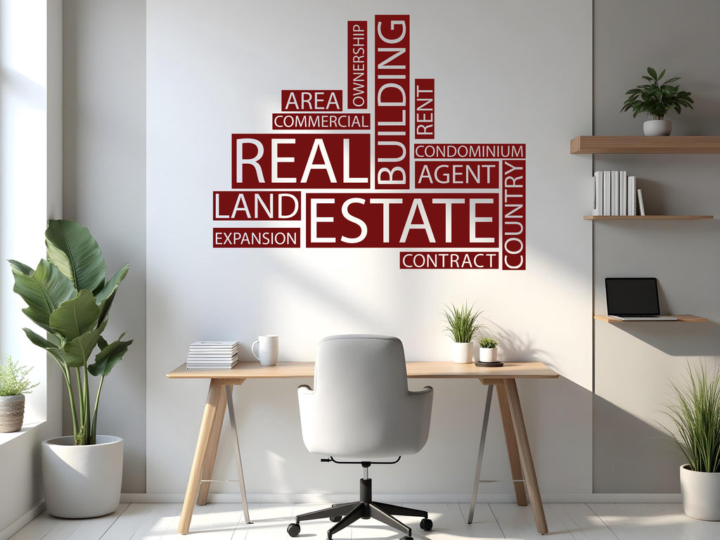 Real Estate Vinyl Wall Decal, Agent Realtor Broker Agency Office Idea Window Business Decor Art Sticker Mural, Real Estate word cloud 757LU