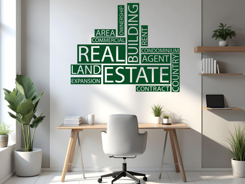 Real Estate Vinyl Wall Decal, Agent Realtor Broker Agency Office Idea Window Business Decor Art Sticker Mural, Real Estate word cloud 757LU