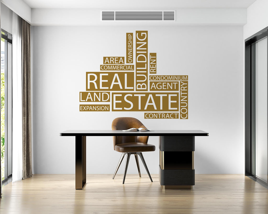 Real Estate Vinyl Wall Decal, Agent Realtor Broker Agency Office Idea Window Business Decor Art Sticker Mural, Real Estate word cloud 757LU