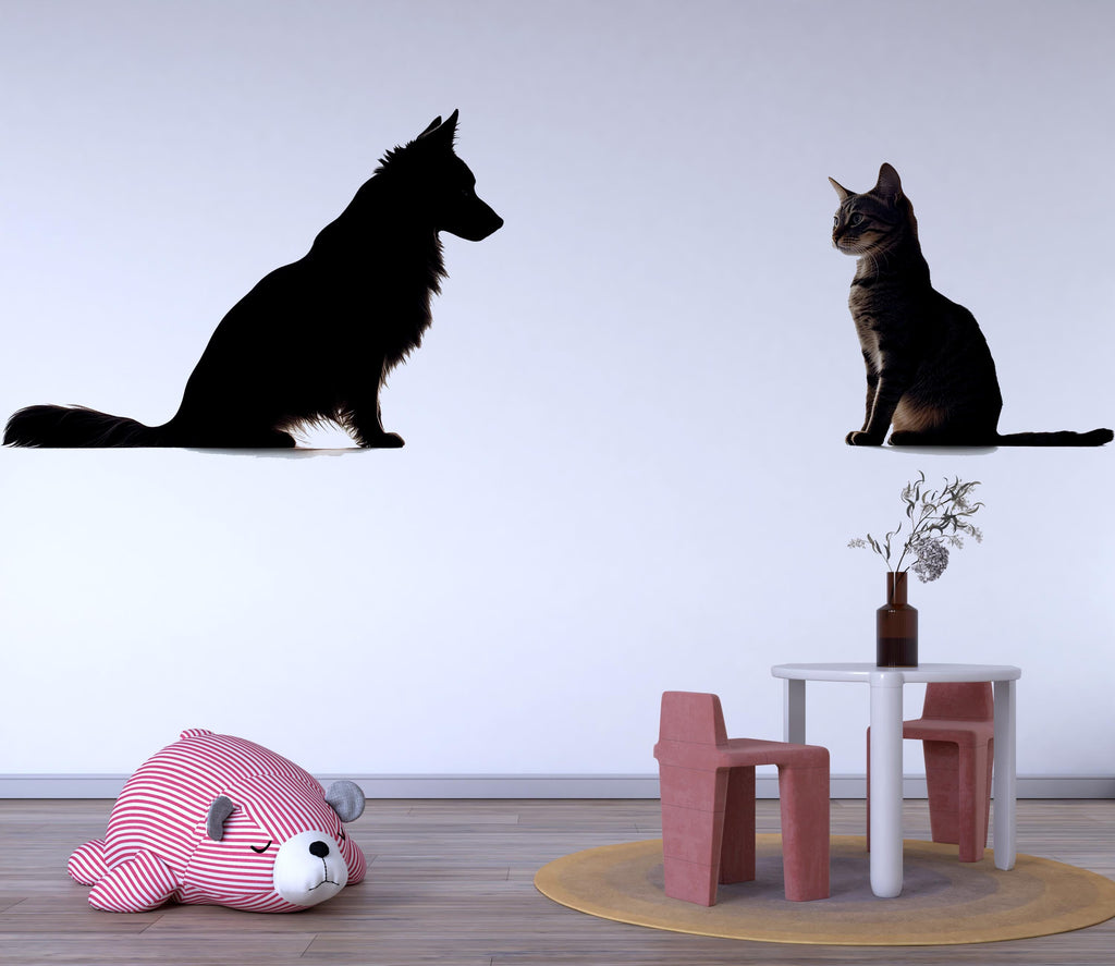 Dog And Cat Wall Decal Sticker | Pet Lover Nursery Wall Art | Animal Silhouette Wall Decor | Kids Room Animal Wall Sticker | Modern Pet