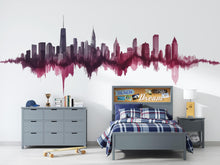 Load image into Gallery viewer, New York Skyline Soundwave Wall Decal Wallpaper City Skyline Wall Sticker NYC Bedroom Decor Modern Urban Wall Art Pink Cityscape Vinyl Decal