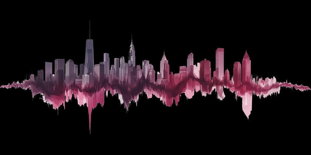 New York Skyline Soundwave Wall Decal Wallpaper City Skyline Wall Sticker NYC Bedroom Decor Modern Urban Wall Art Pink Cityscape Vinyl Decal