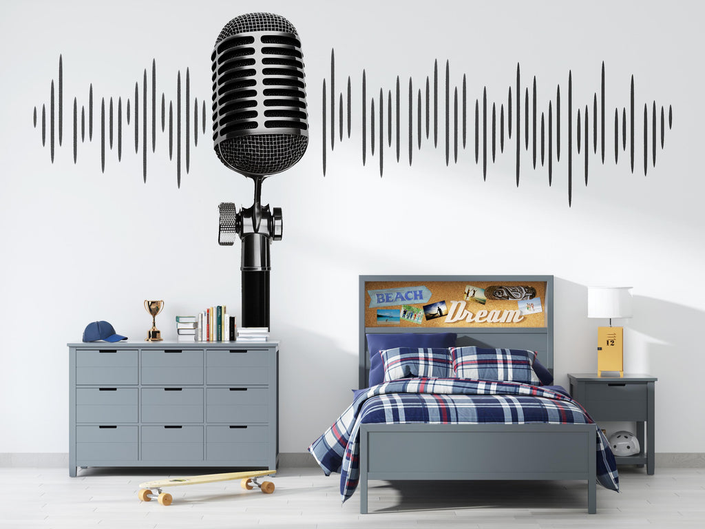 Microphone Soundwave Wall Decal Wallpaper Music Studio Wall Sticker Podcast Decor Singer Room Wall Art Teen Boy Bedroom DJ Wallpaper