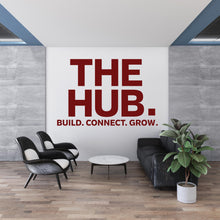 Load image into Gallery viewer, THE HUB Wall Decal – Build Connect – Office Wall Art – Business Workspace Vinyl Decal – Entrepreneur Office Decor – Startup Wall Quote 788LU