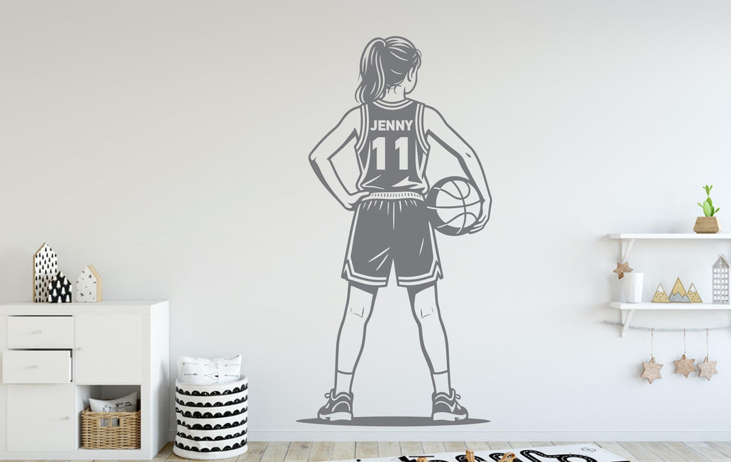 Personalized Basketball Girl Vinyl Wall Decal, Kids Room Decor, Custom Name