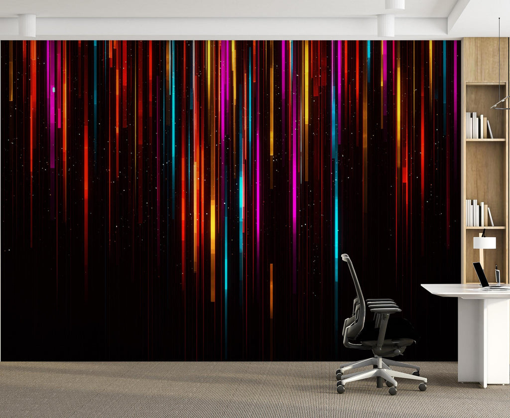 Colorful Abstract Glitch Art Wallpaper – Vibrant Vertical Digital Data Stream Wall Art – Modern Cyberpunk Office wallpaper