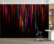 Load image into Gallery viewer, Colorful Abstract Glitch Art Wallpaper – Vibrant Vertical Digital Data Stream Wall Art – Modern Cyberpunk Office wallpaper