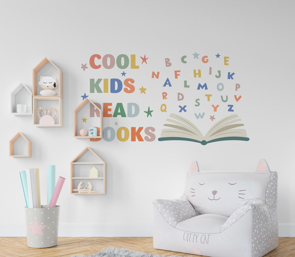 Cool kids Reading Books Wall Decal, Alphabet Reading Room Decor