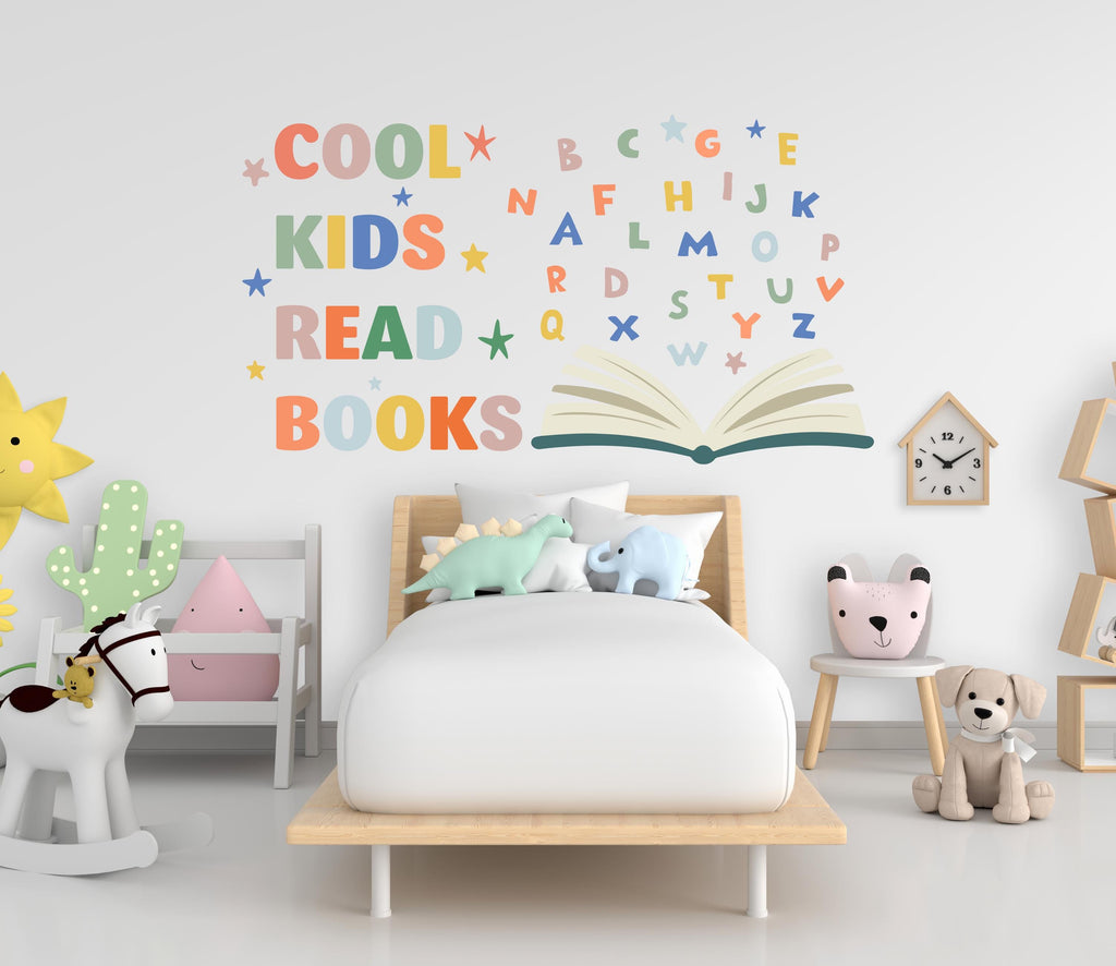 Cool kids Reading Books Wall Decal, Alphabet Reading Room Decor