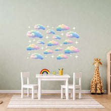 Load image into Gallery viewer, Rainbow Pastel Cloud Wall Decal with Stars – Nursery Vinyl Sticker, Baby Room Decor, Dreamy Sky Wall Art, Kids Bedroom Decoration