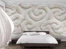 Load image into Gallery viewer, Luxury Plush Texture Wallpaper Wall Decal Cream Ornamental Pattern Wall Mural Soft Faux Fur Style Wallpaper Bedroom Accent Wall Decor