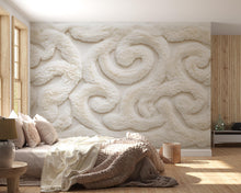 Load image into Gallery viewer, Luxury Plush Texture Wallpaper Wall Decal Cream Ornamental Pattern Wall Mural Soft Faux Fur Style Wallpaper Bedroom Accent Wall Decor