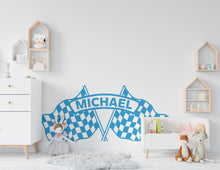 Load image into Gallery viewer, Race Flag Wall Vinyl Decal Home Decor Art Sticker Sports Racing Car Checkered Flag Boy Racer Kids Room Nursery Finish Flag Mural Art 763LU