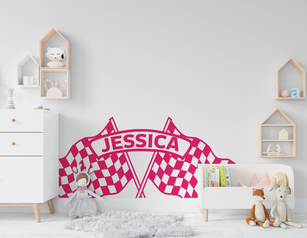 Race Flag Wall Vinyl Decal Home Decor Art Sticker Sports Racing Car Checkered Flag Boy Racer Kids Room Nursery Finish Flag Mural Art 763LU