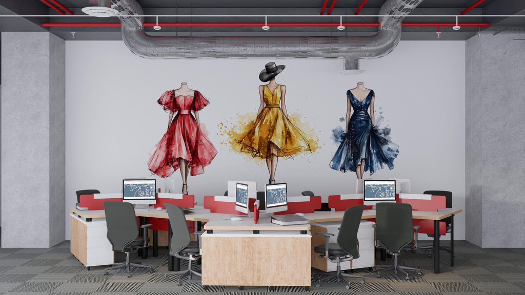 Fashion Dress Wall Decal Watercolor Women Wall Sticker Boutique Beauty Salon Decor Removable Bedroom Art, 054gm