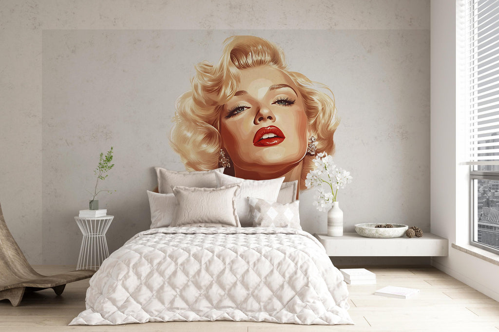 Glam Woman Wall Decal Vintage Hollywood Style Portrait Wall Sticker Retro Bedroom Beauty Salon Removable Art, 055gm