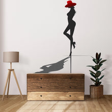 Load image into Gallery viewer, Fashion Silhouette Wall Decal Woman with Red Hat Wall Sticker Modern Glam Bedroom Salon Removable Art, 057gm