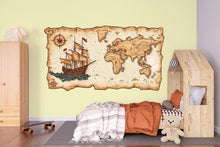 Load image into Gallery viewer, Pirate Map Wall Decal Vintage World Map Wall Sticker Ship Adventure Nursery Kids Room Removable Mural, 059gm