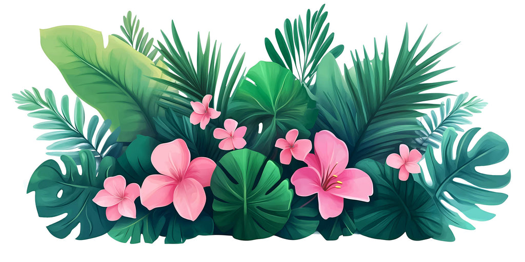 Tropical Wall Decal Pink Hibiscus Leaf Wall Sticker Large Jungle Floral Mural Removable Bedroom Decor, 060gm