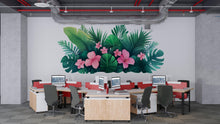 Load image into Gallery viewer, Tropical Wall Decal Pink Hibiscus Leaf Wall Sticker Large Jungle Floral Mural Removable Bedroom Decor, 060gm