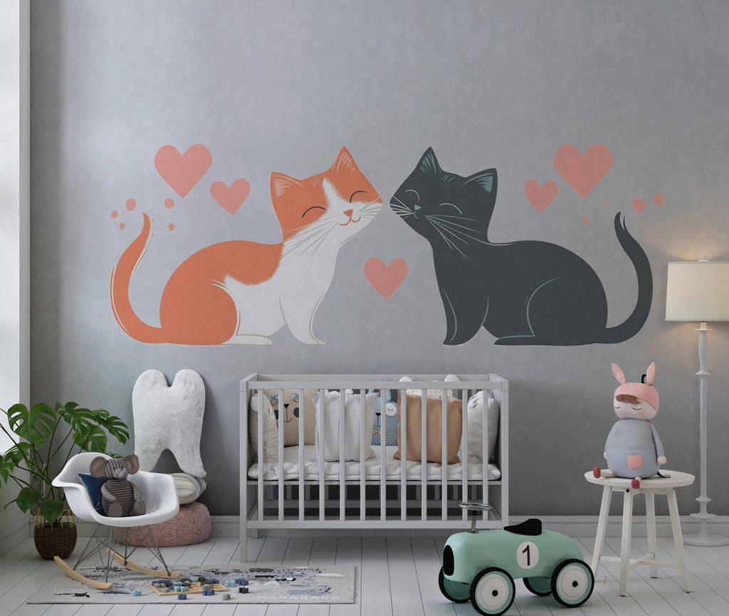 Cute Cat Wall Decal Love Cats Wall Sticker Nursery Kids Room Removable Animal Mural Decor, 061gm