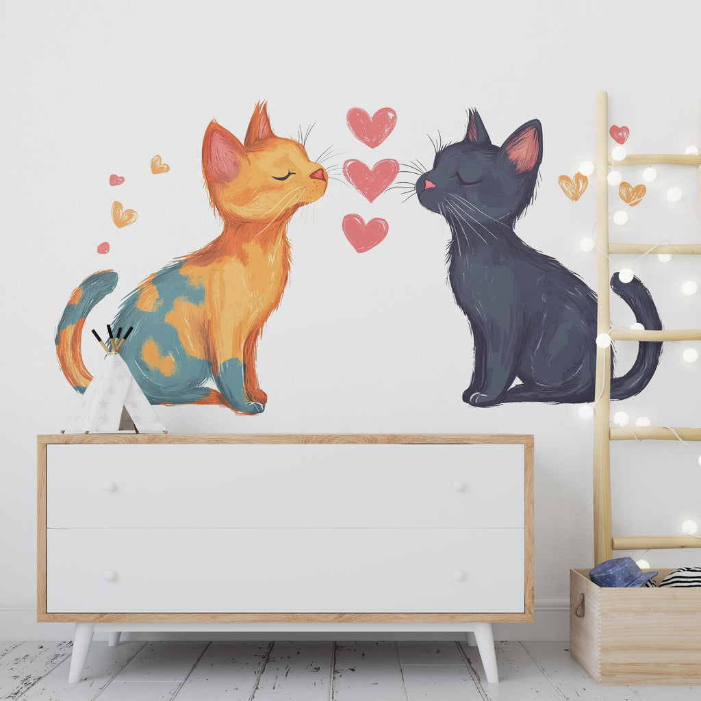 Watercolor Cat Wall Decal Cute Love Cats Wall Sticker Nursery Kids Room Animal Removable Decor, 062gm