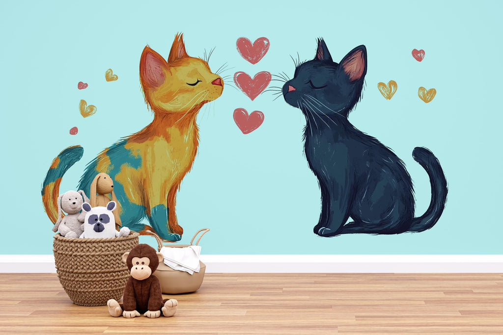 Watercolor Cat Wall Decal Cute Love Cats Wall Sticker Nursery Kids Room Animal Removable Decor, 062gm