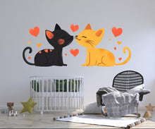 Load image into Gallery viewer, Cute Cat Love Wall Decal Kissing Cats Wall Sticker Nursery Kids Room Animal Removable Decor, 064gm