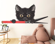 Load image into Gallery viewer, Black Kitten Wall Decal Cute Cat Wall Sticker Kids Room Animal Nursery Decor Removable Pet Mural, 071gm