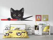 Load image into Gallery viewer, Black Kitten Wall Decal Cute Cat Wall Sticker Kids Room Animal Nursery Decor Removable Pet Mural, 071gm