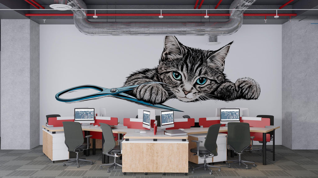 Tabby Cat Wall Decal Cute Kitten Wall Sticker Pet Grooming Salon Decor Kids Room Removable Animal Mural, 072gm